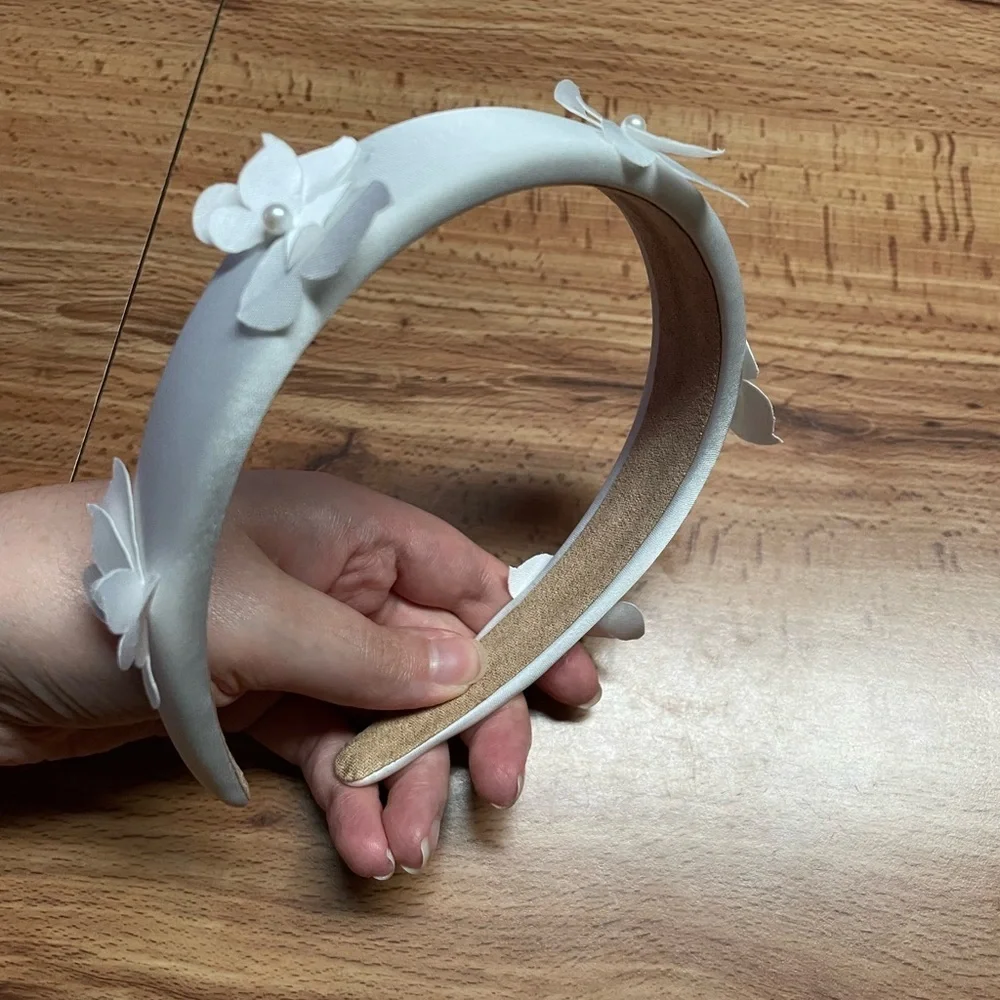 White Satin Butterfly and Pearl Headband